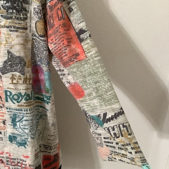 Vintage Y2K Artsy Eclectic Colorful Graphic Newsprint Oversized Shirt Large - Picture 10 of 12